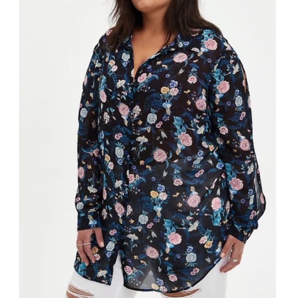 Disney Her Universe Alice in Wonderland chiffon button down shirt